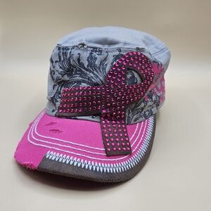 Way West Tan, Pink Sequin Breast Cancer Adjustable Baseball Hat Cap, 100% Cotton